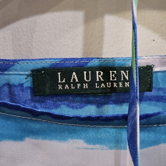 Lauren Ralph Lauren ✦ Blue Green Stripe Blouse ✦ Flowy ¾ Sleeve Tie Accessory - Picture 10 of 15